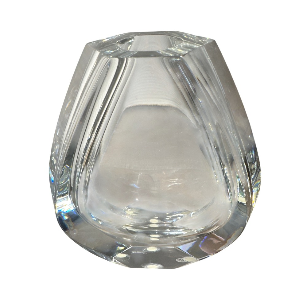 Baccarat France Crystal Bud Vase Clear Geometric Modernist Signed Art Glass